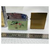 4 Vintage Continental Lighters (2) Zippo Style Chesterfield & L&M Filter (1) Enamel Hummingbird Top Light & Mini Slim Brass Zippo Style