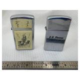 2 Vintage Slim Zippo Lighters (1) 1960 J.S. Stearns Contractor Advertising (1) Scrimshaw Whale 1990