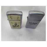 2 Vintage Slim Zippo Lighters (1) 1960 J.S. Stearns Contractor Advertising (1) Scrimshaw Whale 1990