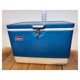 Vintage Smaller Mid-Size Colman Blue Cooler 13"H X 18"L X 11"W
