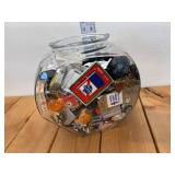 General Store Cookie Jar Filled With 100+ MCM, Vintage and Retro Smalls; Advertising and Other Fun Random Items - Lighters, Buttons, Keychains, Tape measure, etc
