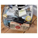 General Store Cookie Jar Filled With 100+ MCM, Vintage and Retro Smalls; Advertising and Other Fun Random Items - Lighters, Buttons, Keychains, Tape measure, etc