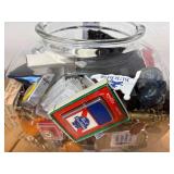 General Store Cookie Jar Filled With 100+ MCM, Vintage and Retro Smalls; Advertising and Other Fun Random Items - Lighters, Buttons, Keychains, Tape measure, etc