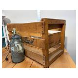 Large Ball Blue Jar made into a Lamp with White Tin Country Shades and A Rosy Cantaloupe Crate