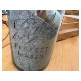 Large Ball Blue Jar made into a Lamp with White Tin Country Shades and A Rosy Cantaloupe Crate