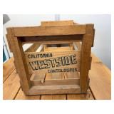 Large Ball Blue Jar made into a Lamp with White Tin Country Shades and A Rosy Cantaloupe Crate