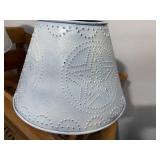 Large Ball Blue Jar made into a Lamp with White Tin Country Shades and A Rosy Cantaloupe Crate