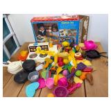 Vintage Fisher Price Kitchen set w/ Stove that turns color and large amount of play food