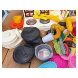 Vintage Fisher Price Kitchen set w/ Stove that turns color and large amount of play food