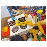 Vintage Fisher Price Kitchen set w/ Stove that turns color and large amount of play food