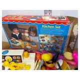 Vintage Fisher Price Kitchen set w/ Stove that turns color and large amount of play food