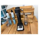 Solid Metal, Heavy Duty Soda Stream with 2 CO2 Cans & 2 Reusable Bottles & Wood Crate