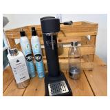 Solid Metal, Heavy Duty Soda Stream with 2 CO2 Cans & 2 Reusable Bottles & Wood Crate
