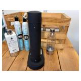 Solid Metal, Heavy Duty Soda Stream with 2 CO2 Cans & 2 Reusable Bottles & Wood Crate