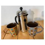 Bodum Stainless Steel French Press and 2 Stoneware Mugs