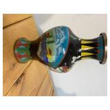 Antique 3 Brass with Enamel Exterior Oriental Vases