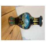 Antique 3 Brass with Enamel Exterior Oriental Vases