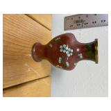 Antique 3 Brass with Enamel Exterior Oriental Vases