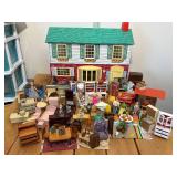 Vintage MCM Large Tin Lithograph Doll House 27"x16"x13" Amazing Condition 30+ Lundby 70