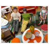 Vintage MCM Large Tin Lithograph Doll House 27"x16"x13" Amazing Condition 30+ Lundby 70