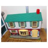 Vintage MCM Large Tin Lithograph Doll House 27"x16"x13" Amazing Condition 30+ Lundby 70