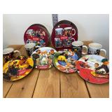 Vintage 4 pc Set Mugs & 4 PC Set Plates Matching Set Coca-Cola Fall Sakura Stoneware Sets