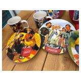 Vintage 4 pc Set Mugs & 4 PC Set Plates Matching Set Coca-Cola Fall Sakura Stoneware Sets