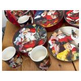 3 sets of Vintage 4 pc Set Mugs & 4 PC Set Plates Matching Set Coca-Cola Christmas Sakura Stoneware Sets