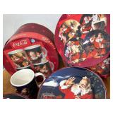 3 sets of Vintage 4 pc Set Mugs & 4 PC Set Plates Matching Set Coca-Cola Christmas Sakura Stoneware Sets