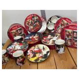 3 sets of Vintage 4 pc Set Mugs & 4 PC Set Plates Matching Set Coca-Cola Christmas Sakura Stoneware Sets