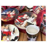 3 sets of Vintage 4 pc Set Mugs & 4 PC Set Plates Matching Set Coca-Cola Christmas Sakura Stoneware Sets