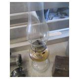 Vintage hurricane shade oil lamp, g...