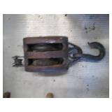 Antique wooden double wheel block a...