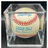 Dave Winfield Signed Baseball Rawlings OALB Brown Ball Minnesota Twins w/ cube and plaque