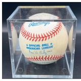 1987 and 1991 World Series Champions Randy Bush, Dan Gladden, Gene Larkin Signed Baseball Rawlings OALB Budig Ball Minnesota Twins w/ cube and plaque