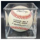 Warren Spahn Signed Baseball Rawlings ONLB Ball w/ cube and plaque