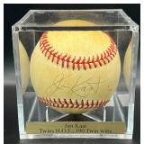 Jim Kaat Signed Baseball Rawlings OALB Brown Ball Minnesota Twins w/ cube and plaque