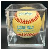 Jim Kaat Signed Baseball Rawlings OALB Brown Ball Minnesota Twins w/ cube and plaque