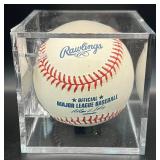 Johan Santana Signed Baseball Rawlings OMLB Selig Ball Minnesota Twins w/ cube and plaque