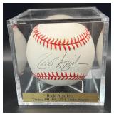 Rick Aguilera Signed Baseball Rawlings OALB Budig Ball Minnesota Twins w/ cube and plaque