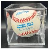 Rick Aguilera Signed Baseball Rawlings OALB Budig Ball Minnesota Twins w/ cube and plaque