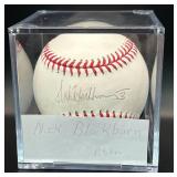 Nick Blackburn (Minnesota Twins Pitcher) Signed Baseball Rawlings OMLB Selig Ball w/ cube and plaque