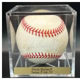 Dave Boswell (Minnesota Twins Pitcher 1964-70) Signed Baseball Rawlings OALB Budig Ball w/ cube and plaque