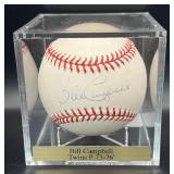 Bill Campbell (Minnesota Twins Pitcher 1973-76) Signed Baseball Rawlings OMLB Selig Ball w/ cube and plaque