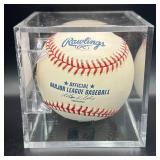 Bill Campbell (Minnesota Twins Pitcher 1973-76) Signed Baseball Rawlings OMLB Selig Ball w/ cube and plaque