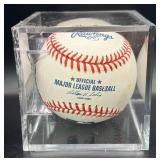 Ron Coomer (Minnesota Twins 3B 1995-2000) Signed Baseball Rawlings OMLB Selig Ball w/ cube and plaque