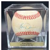 Ron Davis (Minnesota Twins Pitcher 1982-86) Signed Baseball Rawlings OALB Brown Ball w/ cube and plaque