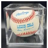 Garry Gaetti (Minnesota Twins 3B) Signed Baseball Rawlings OALB Brown Ball w/ cube and plaque