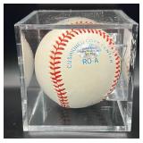 Garry Gaetti (Minnesota Twins 3B) Signed Baseball Rawlings OALB Brown Ball w/ cube and plaque