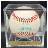 Greg Gagne (Minnesota Twins SS 1987-92) Signed Baseball Rawlings OALB Brown Ball w/ cube and plaque